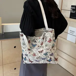 Vintage-Inspired Butterfly Tote Bag, Large Capacity Shoulder Carryall with Print Design, Multi-Purpose Bag for Everyday Use and Outings
