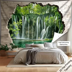 60in x 40in Forest Waterfall Landscape Tapestry Wall HangingLarge Polyester Home Decor for Living Room, Bedroom, Office - No Installation Needed, Serene Nature Scene with Waterfall & Greenery, Bedroom Wall Art |   Tranquil Room Accent |   Polyester Tapest