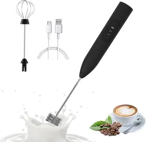 Handheld egg beater - USB charging, equipped with 2 stainless steel egg whips, 3-speed adjustable mini mixer, suitable for cappuccino, latte, coffee, eggs, hot chocolate (black/white).