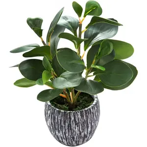 Super Realistic Touchable Artificial Fiddle Leaf Fig Plant Evergreen Lifelike Fake Greenery Tree with Rustic Black Cement Planter Elegant Indoor Home Office Desktop Living Room Housewarming Party Decoration Ornamen