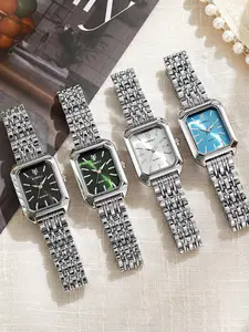 Vintage Women's Luxe Steel Strap Watch, Elegant Quartz Watch, Stylish Minimalist Square Quartz Watch with Gift Box, Perfect for Daily Wear and Gifting, Square Wristwatch