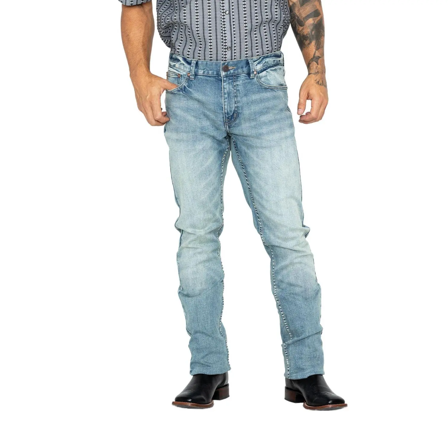 Moonshine Spirit Men's Sutton Light Wash Slim Straight Stretch Denim Jeans - Msfa18d2-Ltw