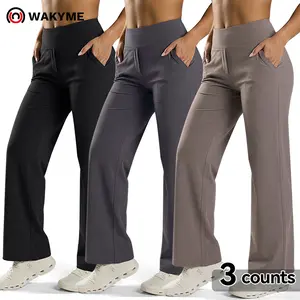 Women's Solid Color Wide Leg Pants Loose Straight Leg Casual Versatile Trousers with Pockets