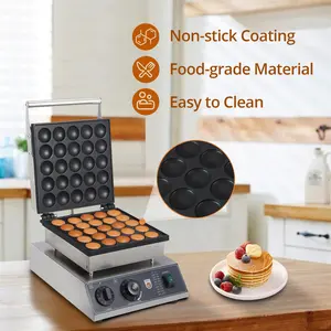 Garvee 25Pcs Mini Dutch Pancakes Maker, Commercial Electric Nonstick Pancake Maker Machine with 1.8" Round Pan & 50-300℃ Temperature Timer Control, Muffin Poffertjes Pan Machine for Kitchen Restaurant Snack