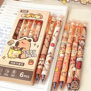 Cute Cartoon Capybara Dolphin Gel Pens, 6-Pack Erasable Click Pens, Smooth Writing, Fast Drying, Perfect Gift for Students & Office Use
