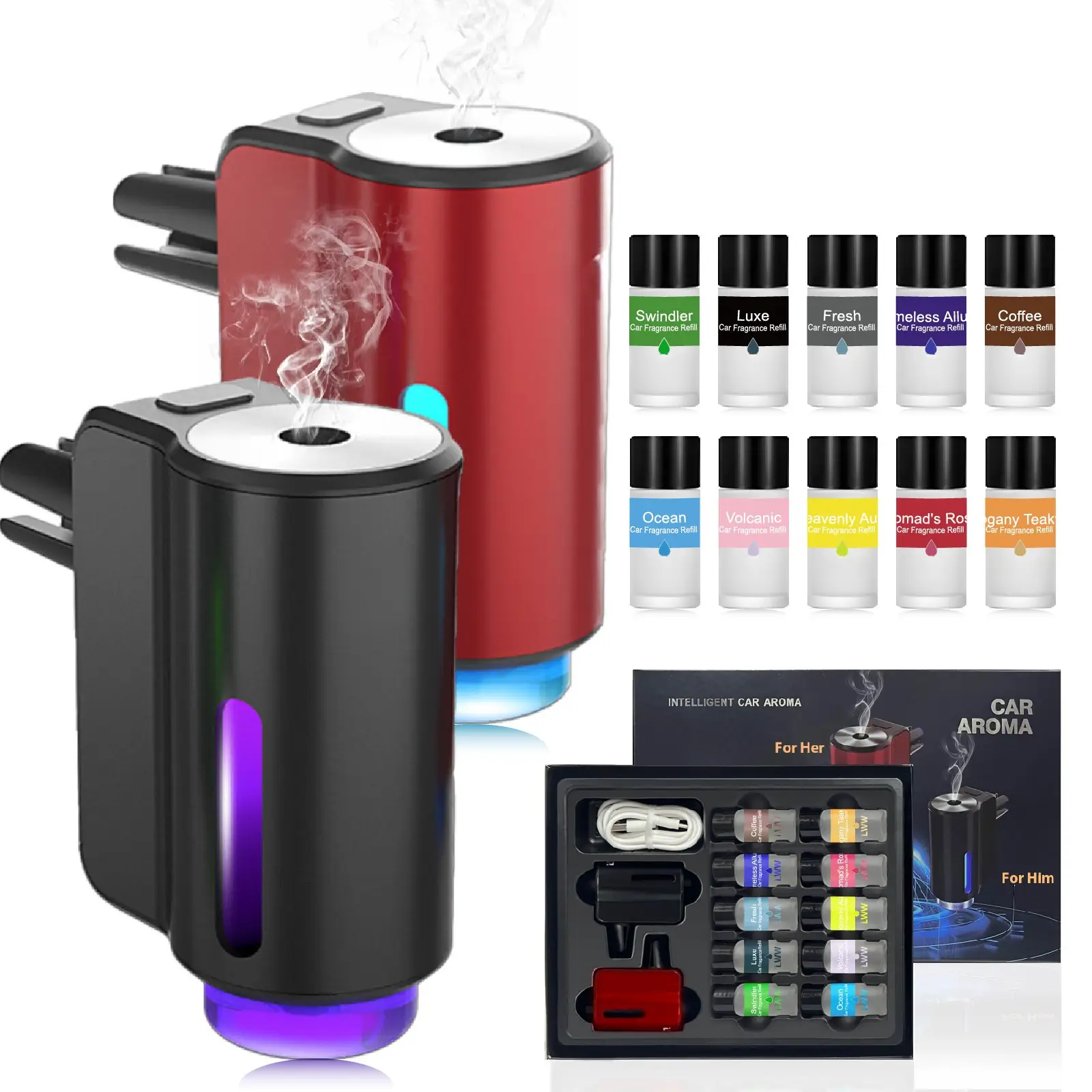 2025 Car Air Diffuser - French Essential Oils, 3-Mode Adjustable Intensity, Compact Design, USB Charging Cable Included