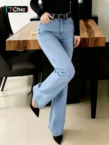 Spring Summer Women's Fashion Trendy Rhinestone Straight Denim Jeans, Vintage Washed Style, Mid Waist Fitted Jeans, Button Front Pants Womenswear