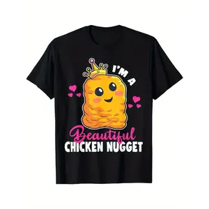 [Christmas Kawaii Chicken Nugget Tee] Christmas Cotton T-Shirt - I Am a Beautiful Chicken Nugget, Kawaii Design, Round Neck, Short Sleeve, Regular Version, Perfect for Holidays (3-13Y)