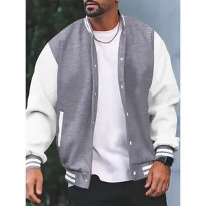 Men's casual sports jacket, loose fit, stand-up collar, striped pattern, snap button closure, suitable for spring and autumn seasons Coat Cotton