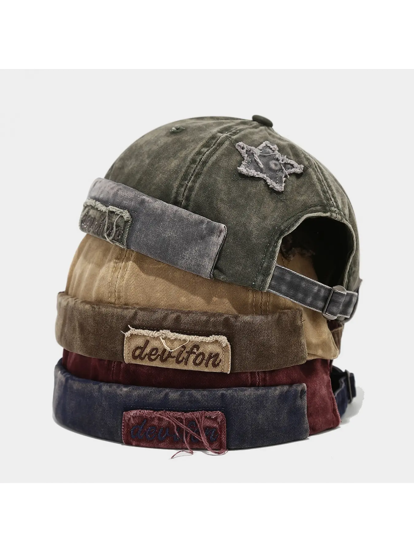 American Style Trendy Retro Casual Color-Block Washed Landlord Hat for Men and Women Hip-Hop Five-Pointed Star Brimless Beanie Graphic Hats