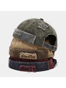 American Style Trendy Retro Color-Block Washed Landlord Hat for Men and Women Hip-Hop Five-Pointed Star Brimless Beanie