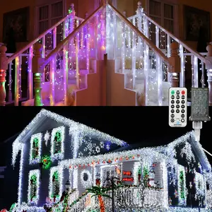 Color Changing Icicle Lights, 29ft 360 LED Christmas Icicle Lights with Remote, 11 Modes Cool White & Multicolor Xmas Lights for Xmas Wedding