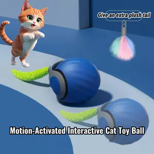 Motion-Activated Interactive Cat Toy Ball with Magnetic Movement 2 Speeds&Plush Tail-Automatic Rolling Ball for Indoor Cats & Small Dogs-Type-C Rechargeable Pet Play Toy Ball with Rope Self-Rotating Motorized USB Geometric Cat Toy mode sport chase play fu