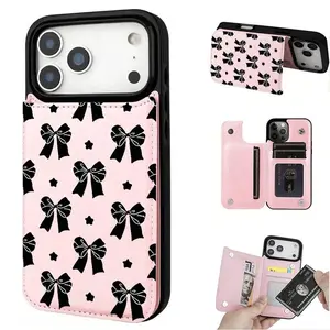 Bowknot / Wallet Card Holder, Credit Card Slot Phone Case, Fashionable Trendy Coin Pocket Phone Case for Women and Girls. Compatible with iPhone 17/16/15/14/13/12, Cute Phone Case, Multifunctional Phone Case, Holiday Gift summerwins