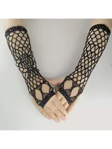Black sexy elastic flash drill gloves Halloween Cosplay half finger fishnet nightclub performance Hand Accessories