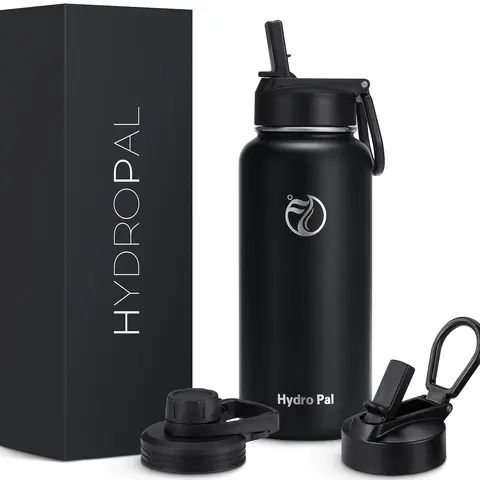 HydroPal 32oz Ombre Stainless Steel Insulated Beverage Tumbler Drinkware - 500-1,000 ml Portable Vacuum Insulated Cup, Built-Tough Container with 2 Leak-Proof Lids (Chug/Straw Sip) Made for Workouts, Hikes, Errands