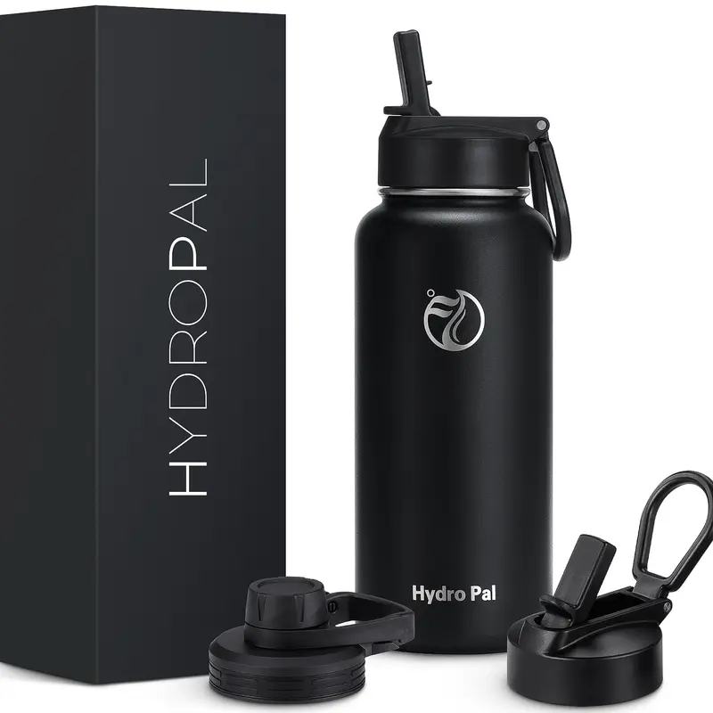 HydroPal 32oz Ombre Stainless Steel Insulated Beverage Tumbler Drinkware - 500-1,000 ml Portable Vacuum Insulated Cup, Built-Tough Container with 2 Leak-Proof Lids (Chug/Straw Sip) Made for Workouts, Hikes, Errands
