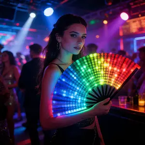 Light-Up Folding Rave Fan with Rainbow Light Effects, Ideal for EDM Festivals and Parties, Eye-Catching Accessory for Women's Luggage & Bags Compatibility, Party