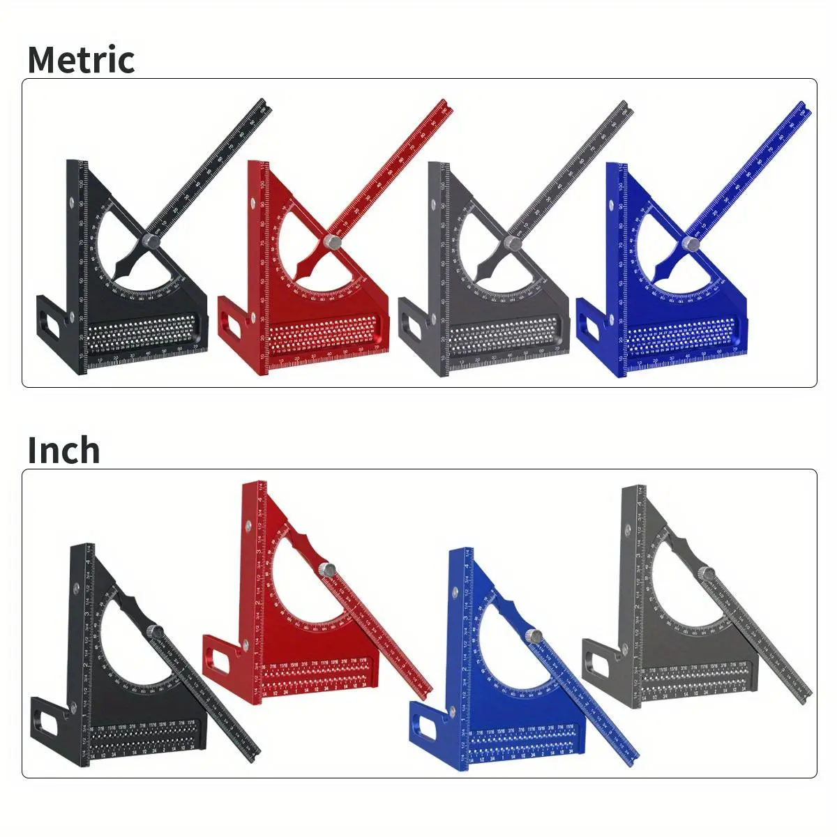 180 Degree Adjustable Semi-Circular Woodworking Square Ruler, 3D Multi-Angle Marking Ruler, Aluminum Triangle Ruler for DIY Woodworking