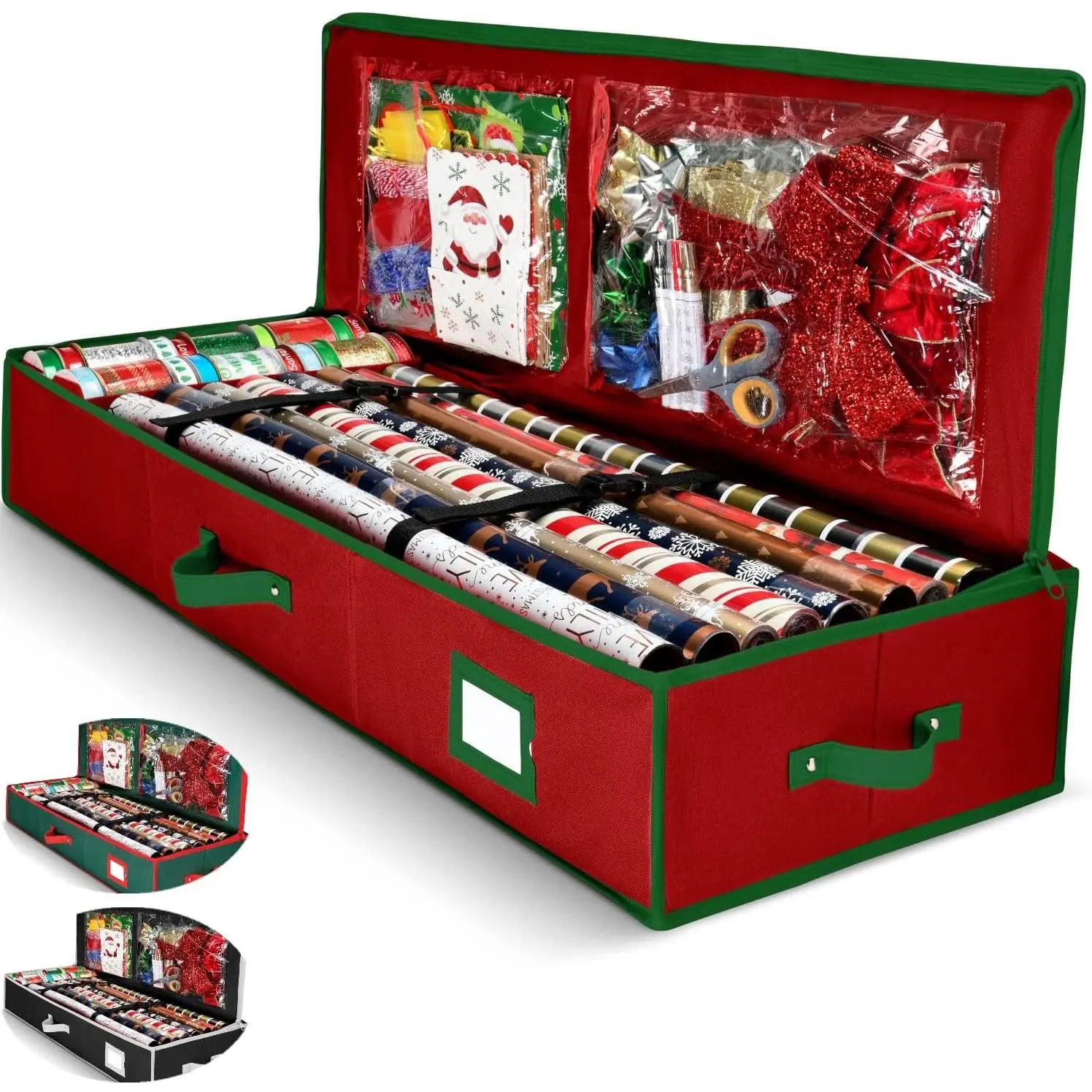 Premium Gift Wrap Organizer, Christmas Wrapping Paper Storage Bag w/Useful Pockets for Xmas Accessories, Fits upto 24 Rolls, Large Capacity Storage Box, 1 Count (Pack of 1)