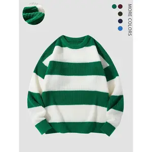 Men's Colorblock Striped Drop Shoulder Sweater, Loose Casual Long Sleeve Round Neck Knitwear for Fall & Winter, Daily Fashion