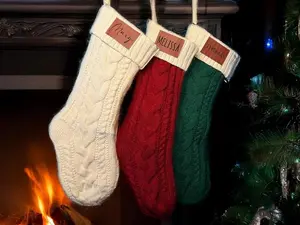 2025 Leather Patch Stockings, Christmas Stockings with Name, Holiday Stockings, Holiday Decor Gift, Christmas Gift