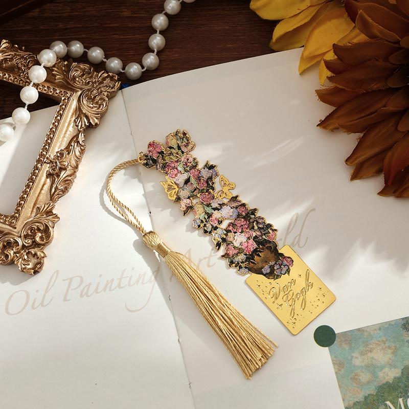 8-Piece Gold Metal Bookmark Set with Tassel, Van Gogh and Monet Famous Oil Painting  for Book Lovers, Readers, Students, Teachers,  Birthday  Gifts。 A Perfect Gift for Readers and Teachers,book accessories for home&office& school