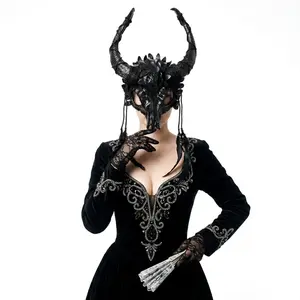 Black Krampus Ram Goat Horns Devil Halloween Masquerade Party Mask