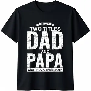 [100%25 Cotton] Cool Dad And Papa Double Title Rocking T-Shirt For Awesome Fathers