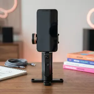 Auto Face Tracking Tripod 360° Rotation Smart Phone Holder, No App Needed, AI Face & Body Tracking with Gesture Control, 1200mAh Rechargeable Battery, Type‑C Charging, 1/4 Inch Screw, Portable, for Live Streaming, TikTok, Vlog#SummerVibes