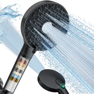 Magichome Shower Head with Handheld, High Pressure 10-Spray Detachable Chrome Showerhead with  Steel Hose, Black stainless