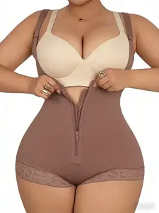 1 Count Women's Compression Full Shapewear, Colombian Shapewear, New European And American Style Triangle Lace Zippered High Waist Shaping Bodysuit, Tight Fitting Jumpsuit, Suitable For Various Occasions, Tummy Control Clothes