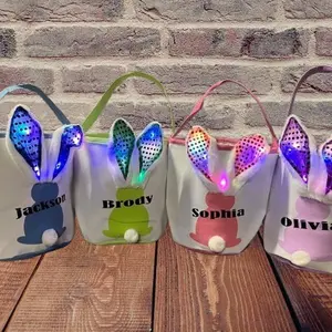 Light up Easter Basket, Personalized Canvas Bucket, Light Up Pail