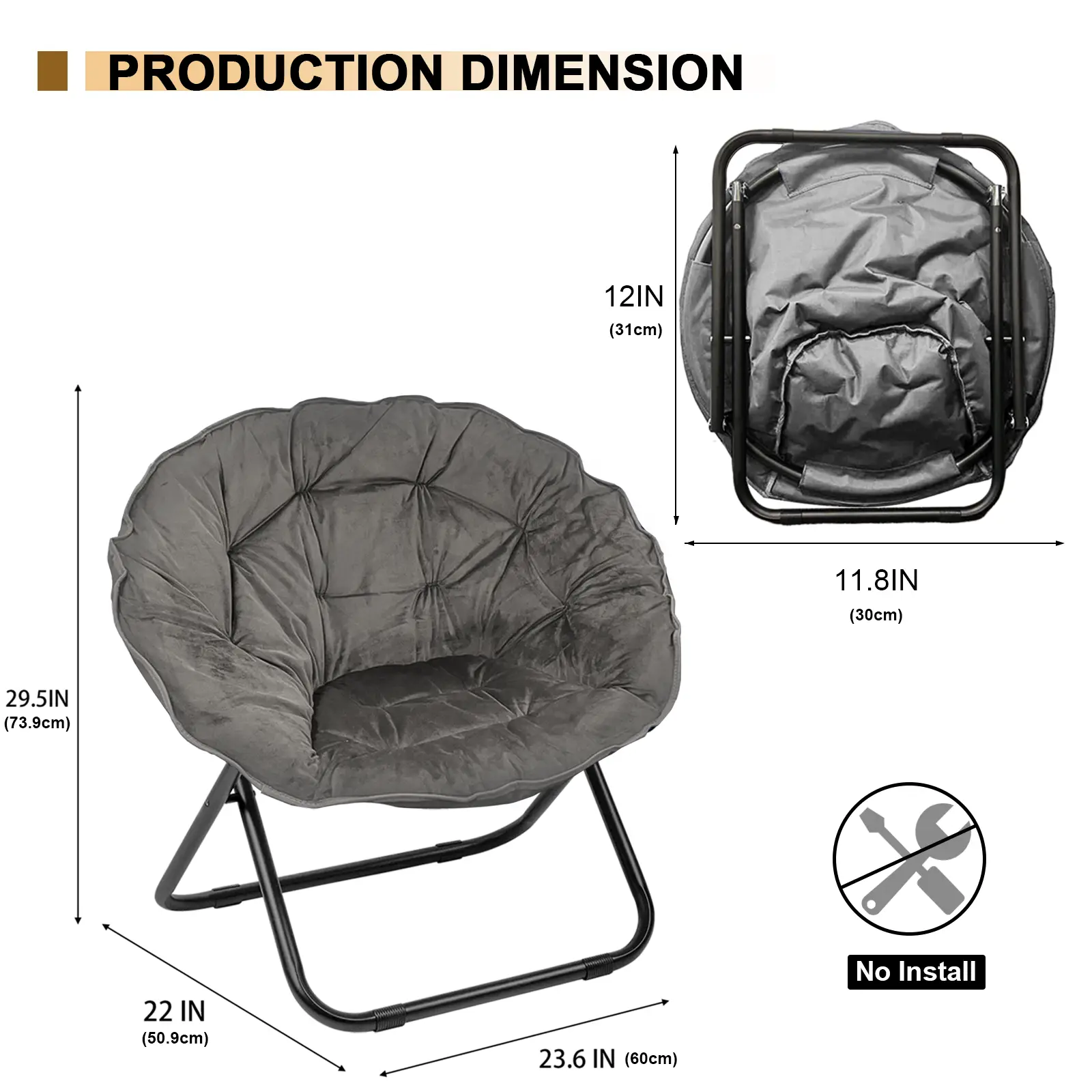 Grezone Comfy Saucer Chair for Adults, Soft Faux Fur Folding Lounge Chair for Bedroom Living Room Dorm Rooms Flexible Reading Chair Foldable Chair Rel