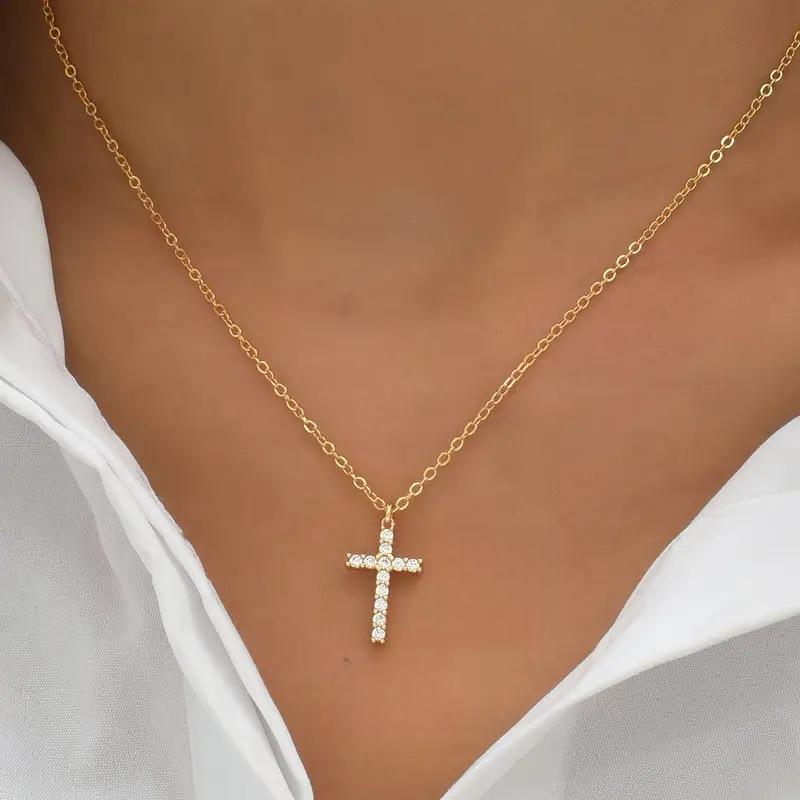 Zirconia-studded cross pendant bone chain, women's personalized light luxury ins-style versatile accessory