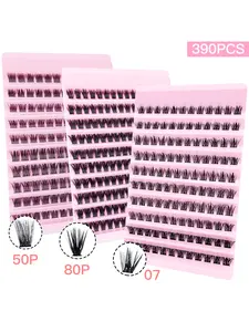07+50+80P Multi Style Eyelash Mixing Set With A Large Capacity Of 390PCS False Eyelashes 10-16mm Mixed Length Eyelash Clusters C. Curly, Fluffy, Thick, Soft, And Lightweight False Eyelashes Are Easy To Carry And Wear.