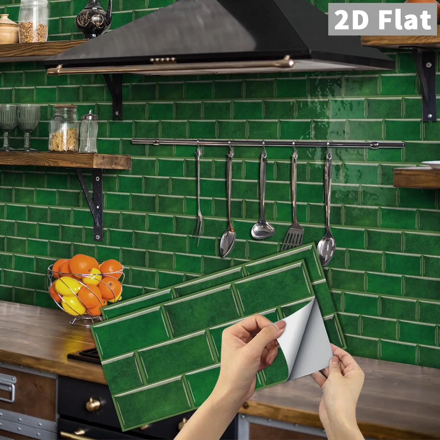 6/12/24/48 PCS FG Retro Dark Green Glossy Subway Tile Stickers | PVC Crystal Film | Peel and Stick Backsplash | Waterproof Oil-Proof | DIY Home Decor for Kitchen Bathroom Wall Floor