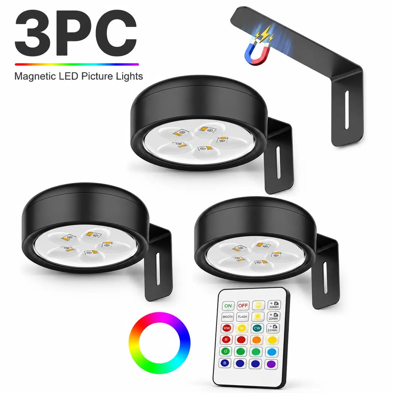 Wireless RGB LED Art Display Lights Picture Wall Lights, Poster Lights 12RGB, Magnetic Painting Lights with Remote Control (Dimmable & Timer), LED Light  LED Magnetic Painting Lights with  12RGB, LED Art Display Light with Remote (Dimmable & Timer)