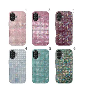 Iridescent Mosaic Tile iPhone Case Aesthetic Shiny Glass Pattern plus 5 FREE Stickers