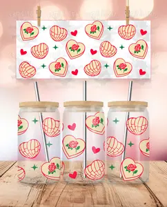 Valentine's Day - De la Rosa Mazapan Hearts & Conchas UVDTF Sticker Wrap For 16 oz Libbey Glass Cup