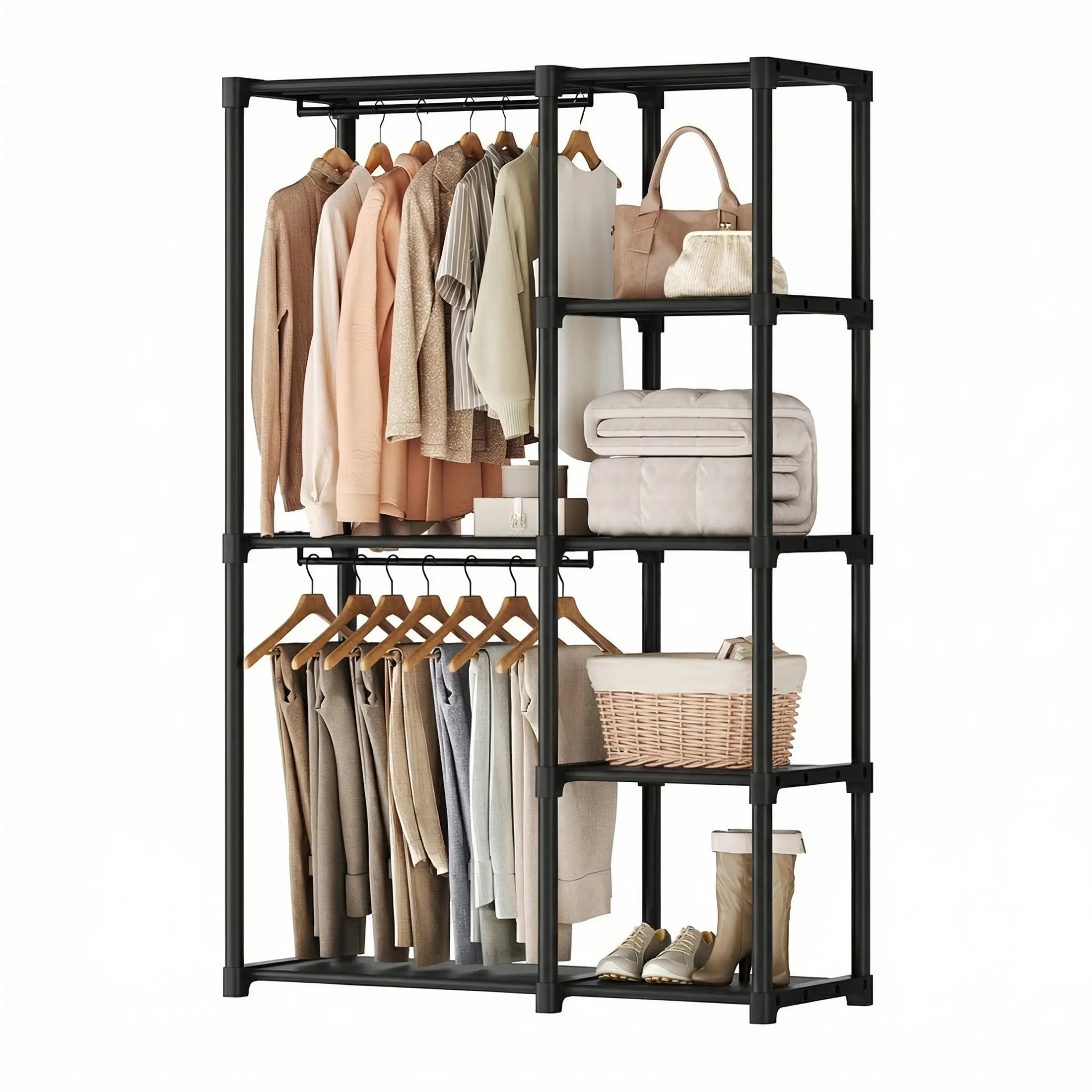Wardrobe Closet,Portable Clothes Racks for Hanging Clothes, Free Standing Closet with 4 Tier Shelves, Closet Organizers and Storage Rack for Cloakroom, Bedroom