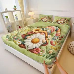 Spring Themed Fairy Tale Bed Set, Includes 2 Soft Pillowcases and Eye-Caring Elf Print Mattress Cover, Breathable Skin-Friendly Material