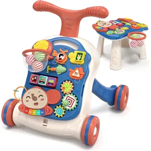 3 in 1 Baby Walker and Activity Center for Boy, Learning to Walk, Sit to Stand, Early Educational Push Toys with Music Panel for Infant Toddler 12-18 Months Blue