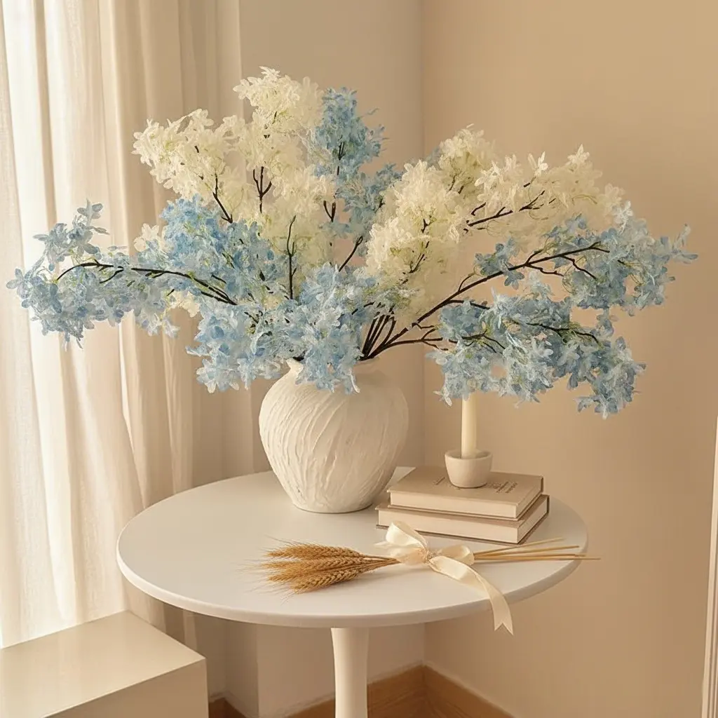 Dense Lilac Artificial Flowers Faux Cherry Blossom Arrangements for Wedding Ceiling Decor Luxury Home Display Floral Installations Photography Backdrop Silk Light Purple Fruit Plants