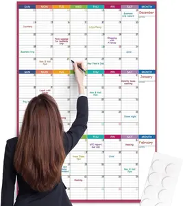 Large Dry Erase Calendar For Wall - Undated 3 Month Calendar, 28'' x 40'', Erasable & Reusable Laminated White Board With 8 Round Stickers, Vertical Layout For Home, Office And Classroom Use