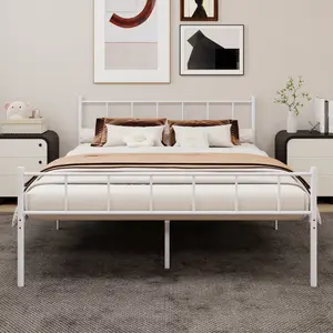 Classic Metal Platform Bed Frame Steel Slat Support