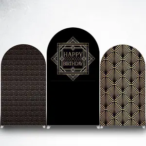 15-day 2D Flat Delivery Gold Art Deco Arch Backdrop Cover for 1920s Gatsby Themed Events
