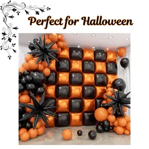 36PCS Black & Orange Square Foil Balloons Wall Backdrop with 147PCS Balloon Garland Arch Kit – Halloween Party, Birthday & Baby Shower Decorations