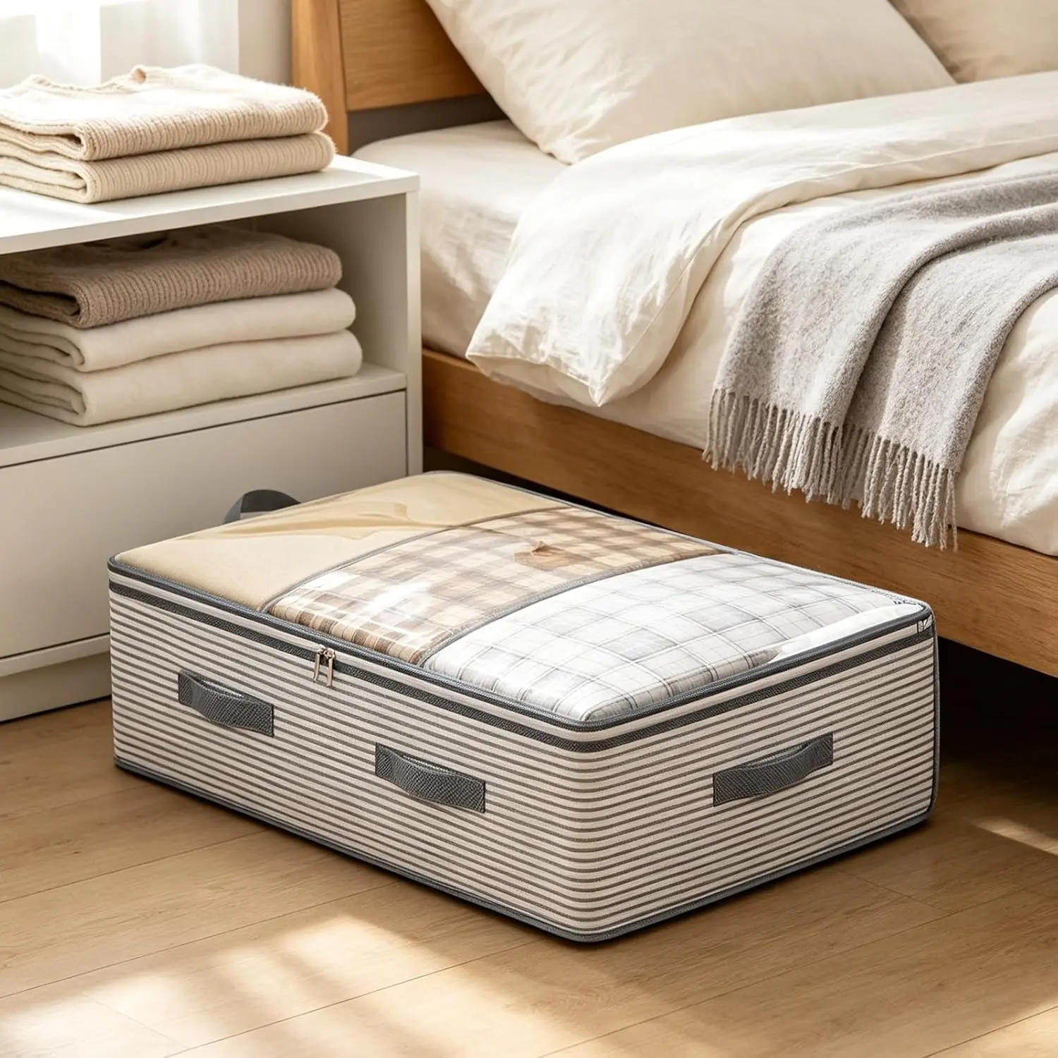 Under Bed Storage Bags, Under Sofa Box with Strong Handles and Clear Window for Closet, Storage Room, Bedroom and Living Room