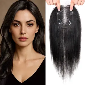 Vasilia Hair Toppers for Women Real Human Hair 14inch Real Hair Toppers with 4*4.8inch Swiss Base, 4 Clips in Hair Pieces for Women, Hair Toppers for Women with Thinning Hair
